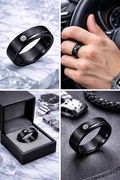 Black Titanium Ring – Matte Finish with Crystal Stone | Luxury Minimal Band